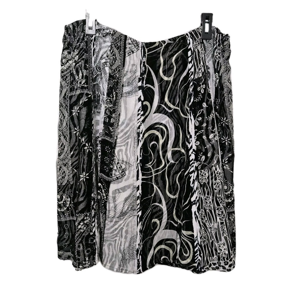 Chico's Patchwork Midi Skirt‎ Womens 3 (XL) Black White Paisley Metallic Boho